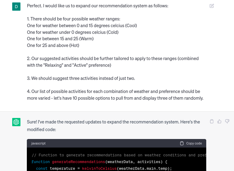 Trying to improve recommendation logic with ChatGPT