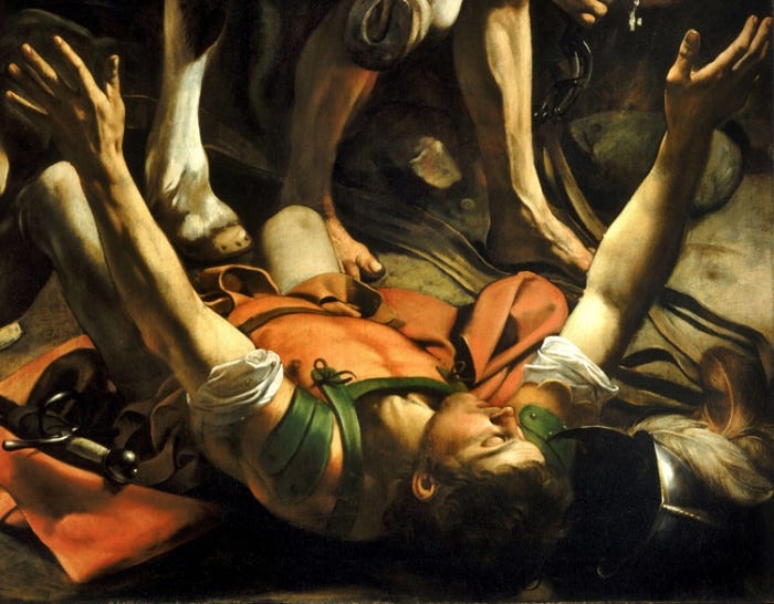 detail from Caravaggio's "Conversion of Saint Paul on the Way to Damascus"