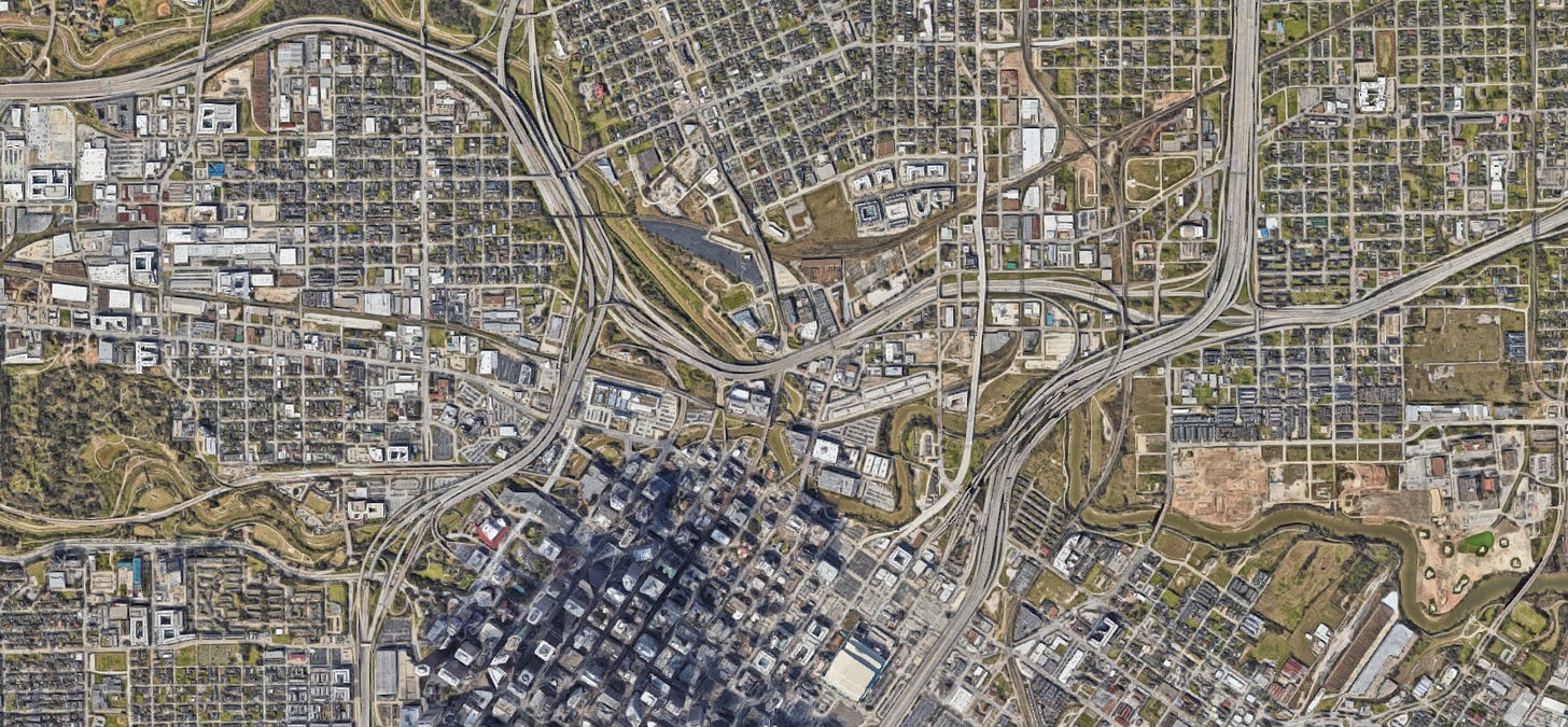 Aerial view of Minute Maid Park and surrounding area