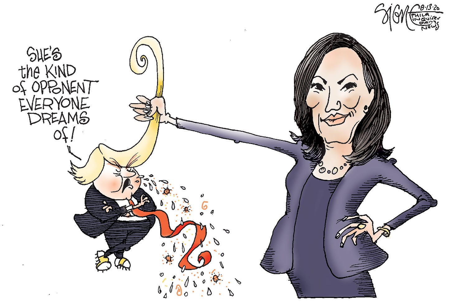 Political Cartoon: Kamala's got Trump by the long hairs