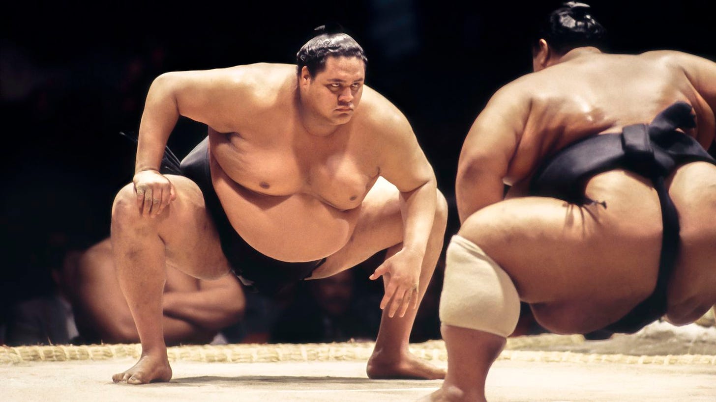 Akebono competes in the 1993 San Jose Basho sumo wrestling tournament held June 4-5, 1993