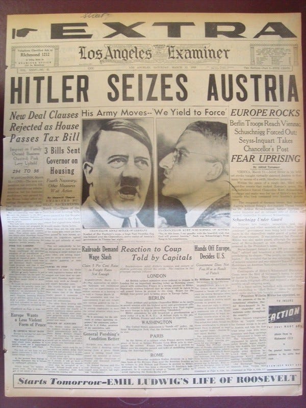 Newspaper headline Hitler Seizes Austria