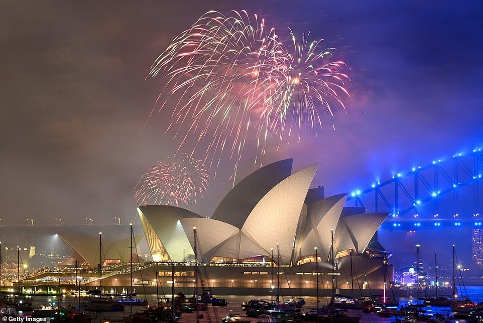 SYDNEY: The 'family fireworks' light up the Opera House and the Sydney Bridge, three hours ahead of the main show at midnight