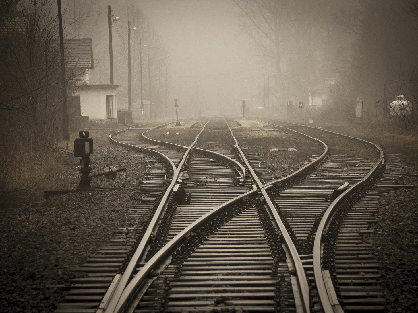 Railway tracks with fog