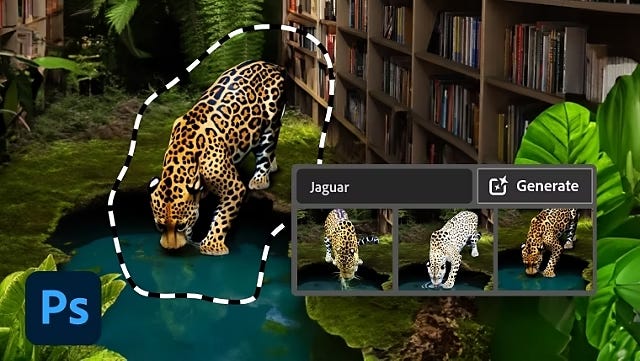 Generated image of a jaguar drinking from a pond.