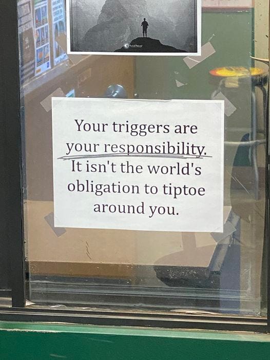 May be an image of text that says 'Your triggers are your responsibility It isn't the world's obligation to tiptoe around you.'