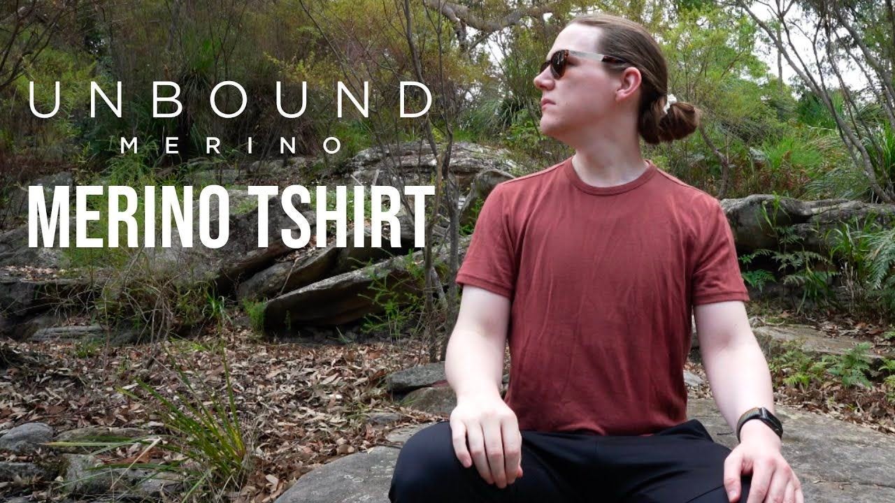 May be an image of 1 person and text that says "UNBOUND MERINO MERINO TSHIRT"