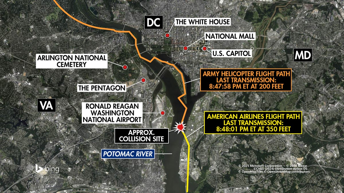 DC plane crash timeline: Midair collision involves 67 passengers, crew ...