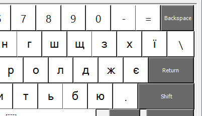 The right edge of the keyboard in Ukrainian keyboard layout