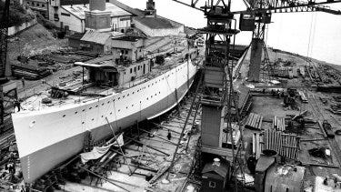 Heyday ... The HMAS Swan II, up on stocks at the dockyard in 1936.