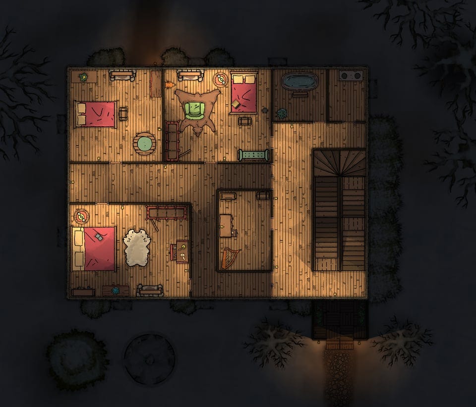 r/battlemaps - Simple two story mansion/town house in winter snow at night. Requested by a redditor so here it is. Using dungeondraft.