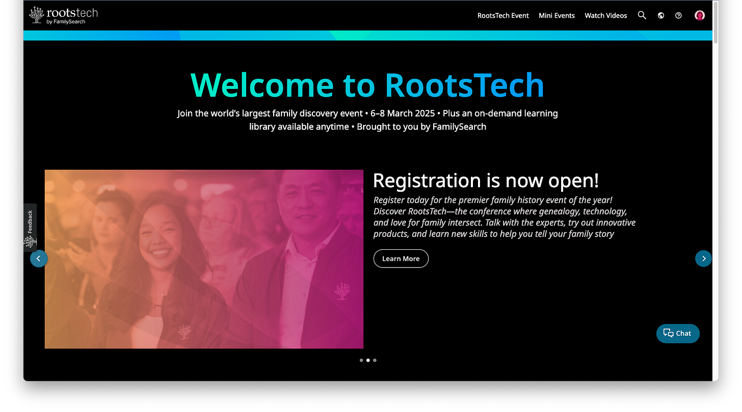 Screenshot from RootsTech.org