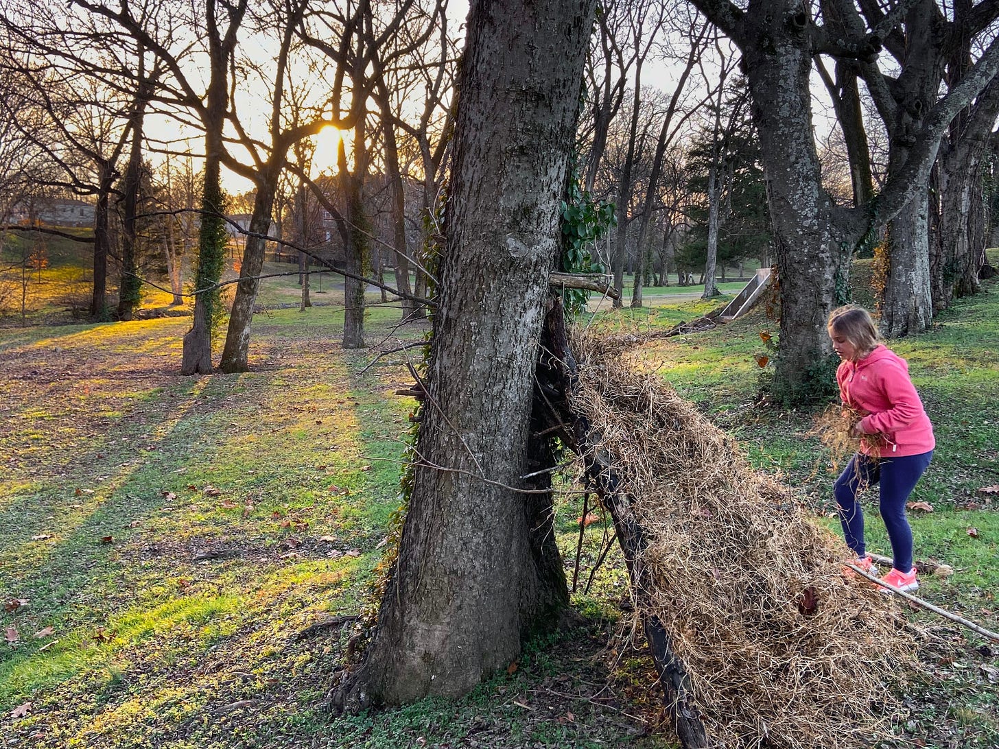 child building a nature fort