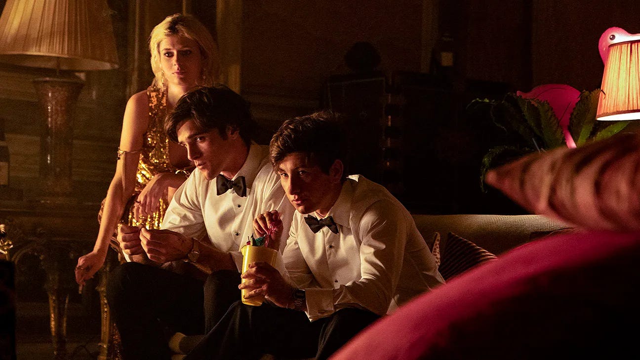 Alison Oliver, Jacob Elordi, and Barry Keoghan in a Saltburn promotional image | Image via MGM