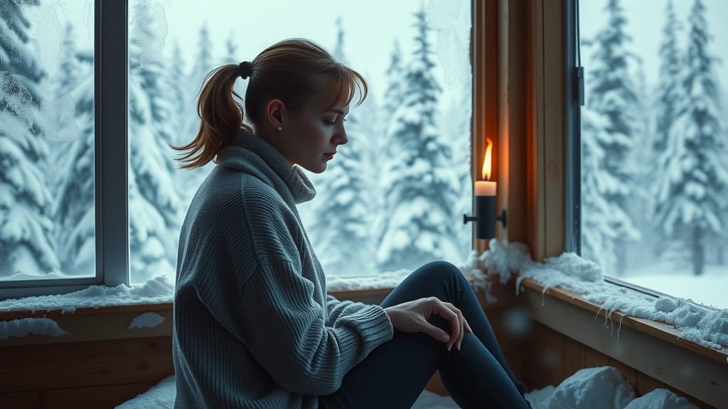 Woman alone in snowed in house.