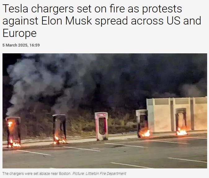 Tesla chargers set on fire in protest against Elon Musk