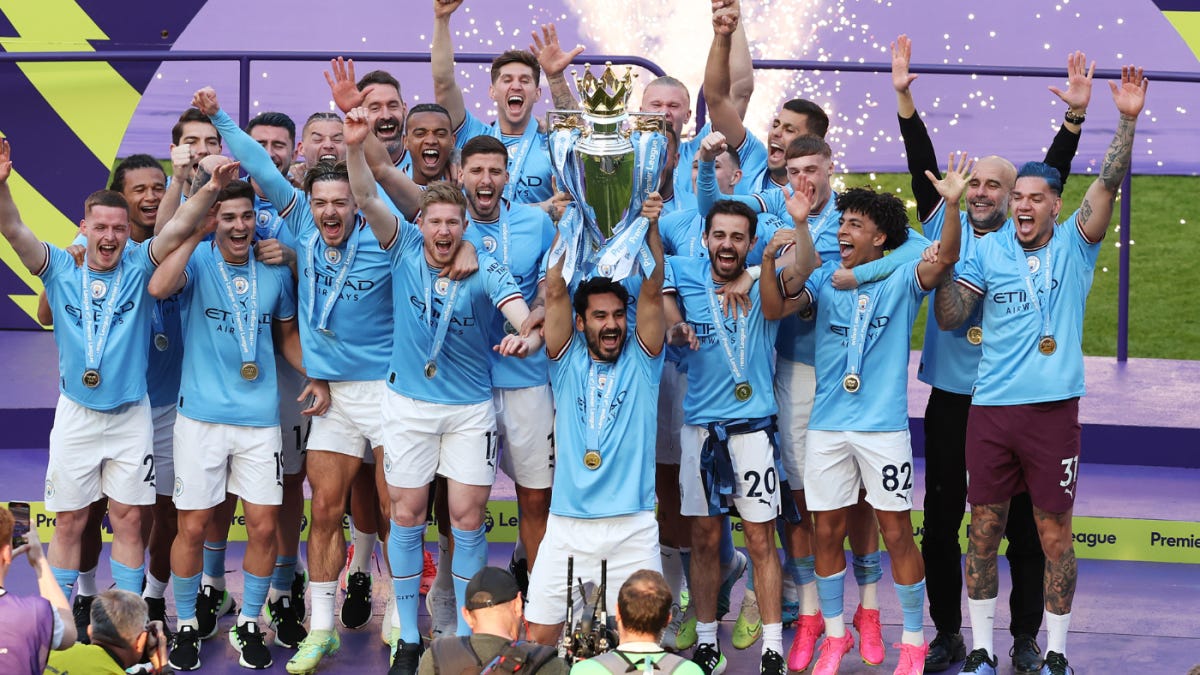 Manchester City lift the Premier League trophy: Erling Haaland, Kevin de  Bruyne, Pep Guardiola get silverware - CBSSports.com