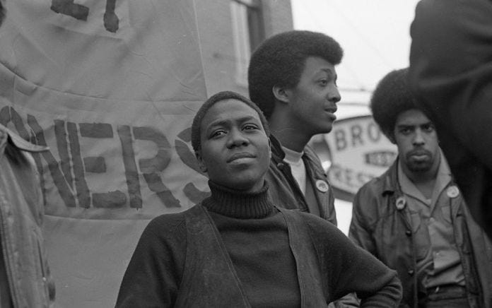 Political activist and Black Panther member Afeni Shakur onstage at a rally in support of the Panther 21 in New York, New York on April 4, 1970. The Panther 21 were Black Panther members arrested by New York police under suspicion of planning a series of bombings, charges that were eventually dropped against all the defendants. (David Fenton—Getty Images)