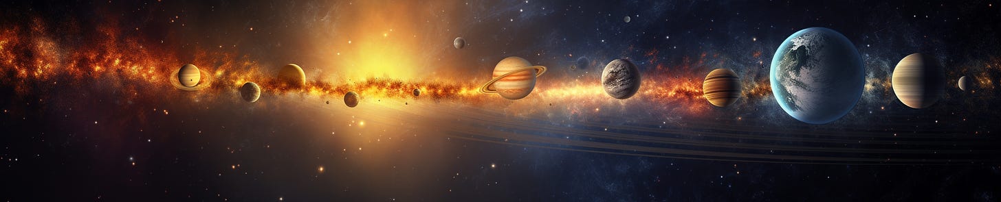 Panoramic image of multiple planets in space