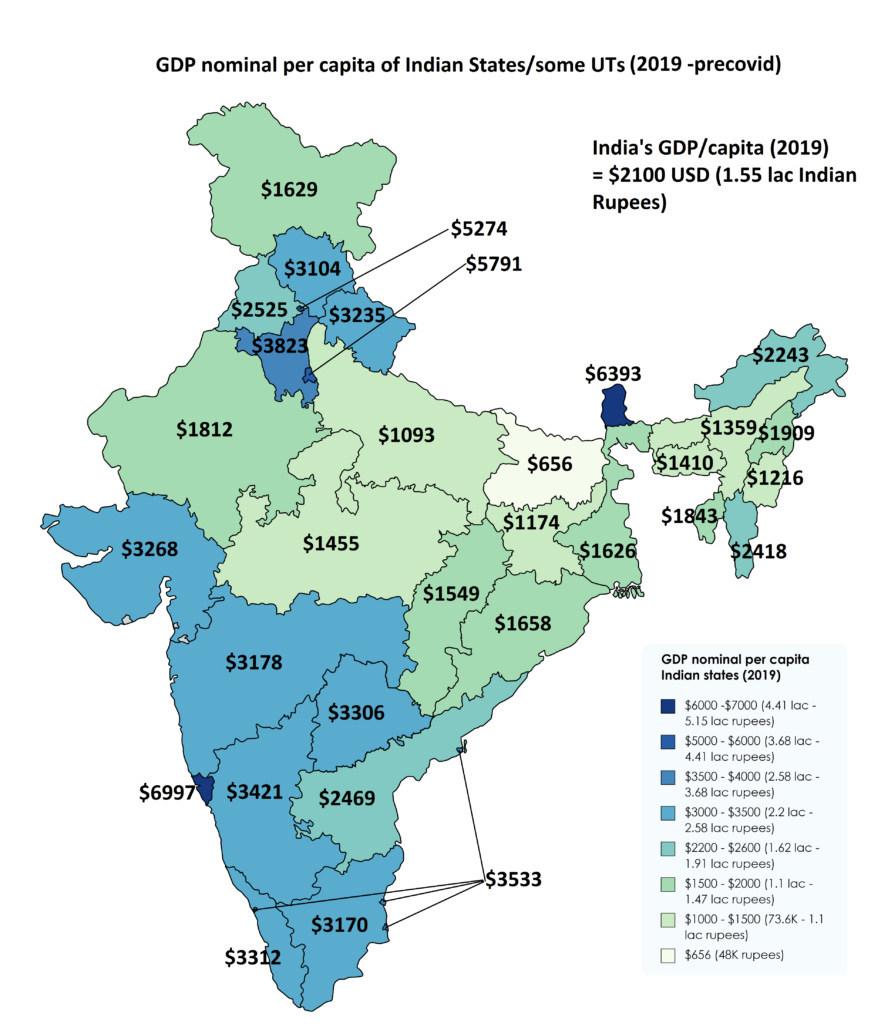 GDP nominal per capita of Indian States-(India's GDP per capita 2019 - precovid) 