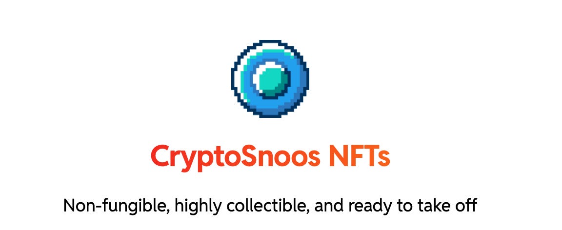 Screenshot of an ad for "cryptosnoo nuts" that are "non-fungible, highly collectible, and ready to take off"