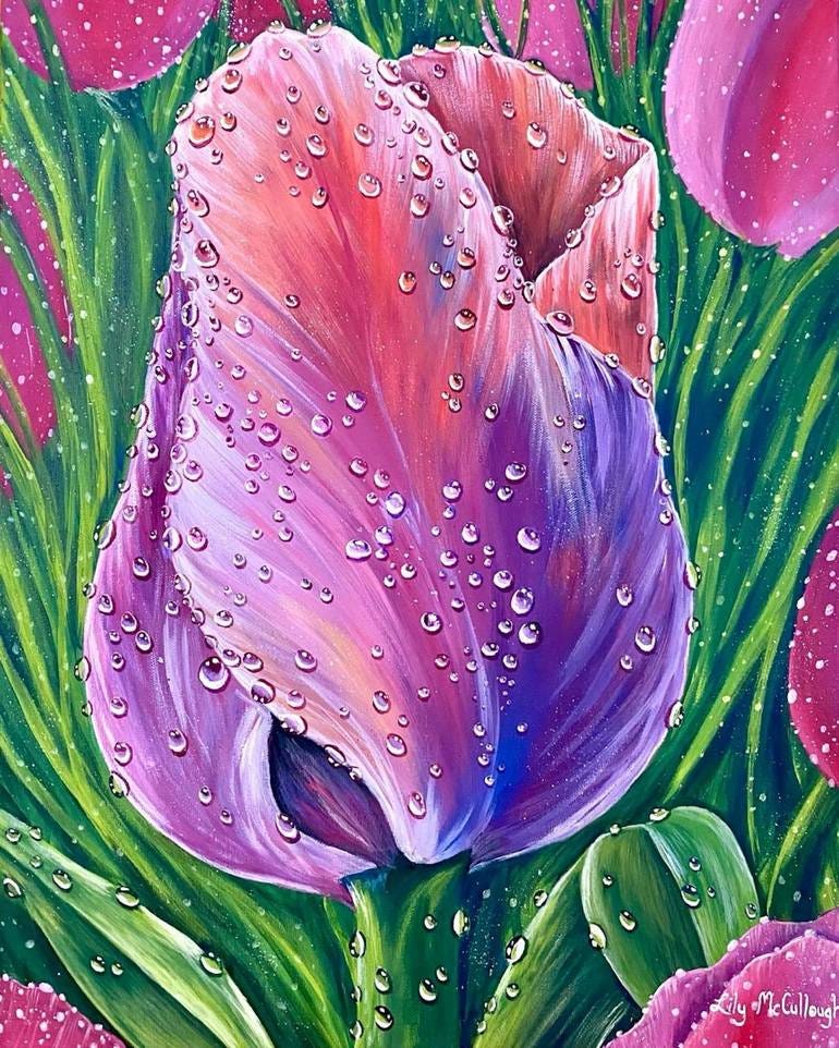 Tulip Sparkles After The Rain Painting by Lily McCullough | Saatchi Art
