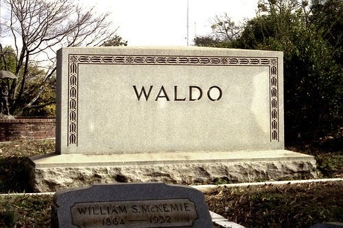 Color photo of a cemetery monument inscribed with the name "Waldo."