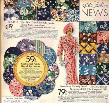 1930s floral fabrics color sprints fashion clothing for women - at vintagedancer.com