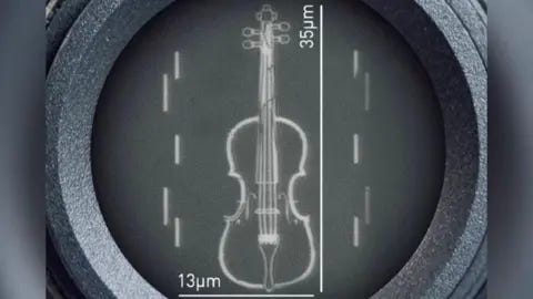 Loughborough University A diagram indicating the size of the violin through a microscope