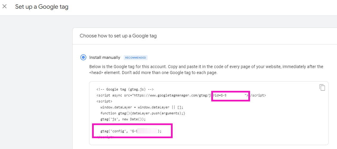 GA4 Set up a Google tag screenshot