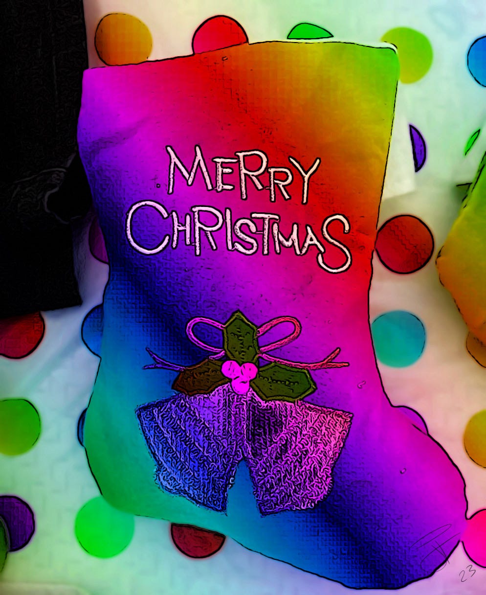 Christmas stocking rainbow polka dots merry Christmas