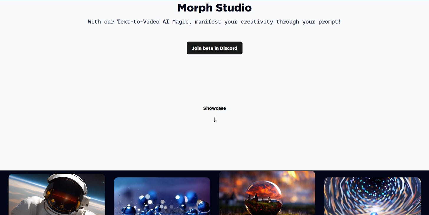 Frontpage of Morph Studio text-to-video