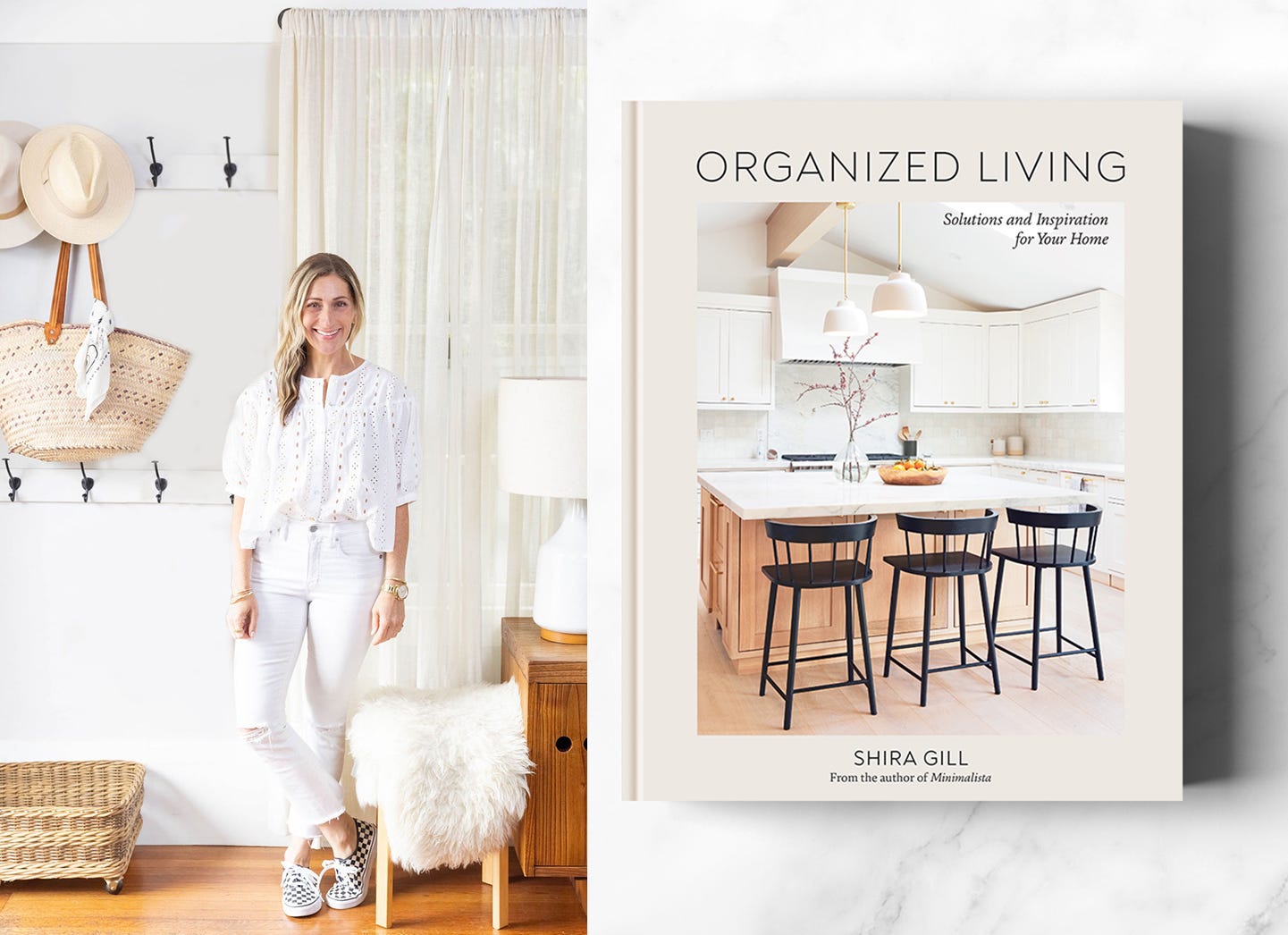 Author Shira Gill and the book cover of Organized Living