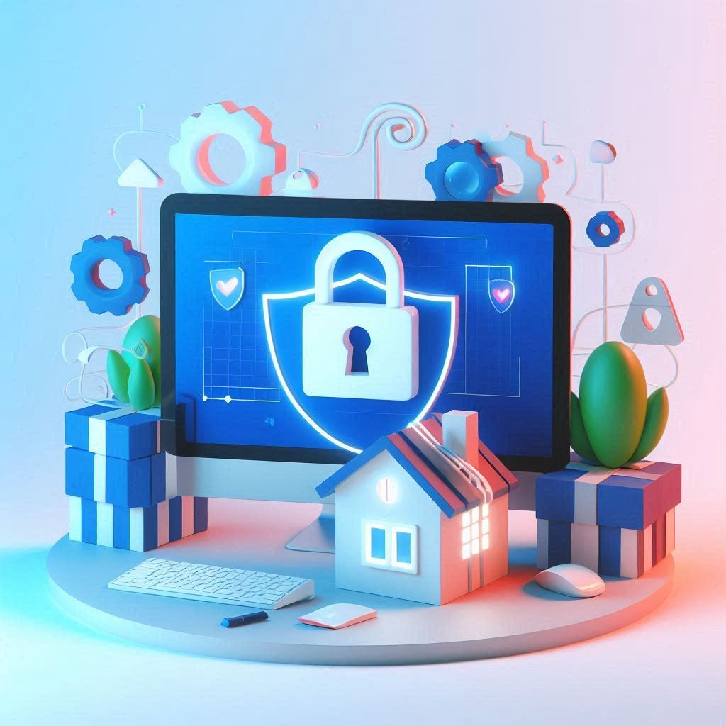 um computador protegido e seguro, fofo 3d, fundo minimalista