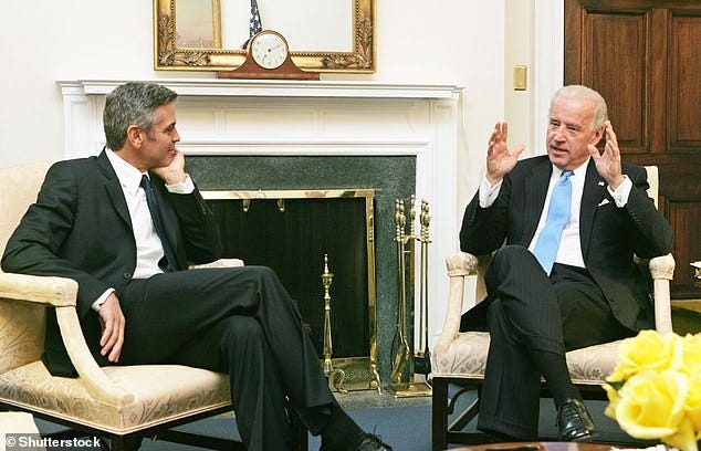 The actor and the politician, pictured together in 2009,  have been friends for years but the row has cast doubt on Clooney's involvement in a star-studded fundraiser for Biden's re-election that was due to take place in LA on Saturday