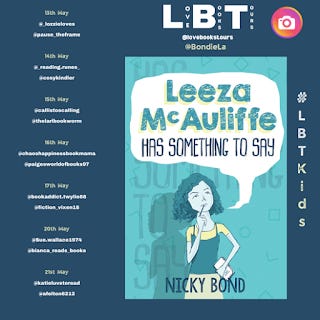 The poster for the Leeza McAuliffe Has Something To Say book tour, which starts today. The poster has a load of instagram handles and dates, explaining what day certain accounts will post reviews.