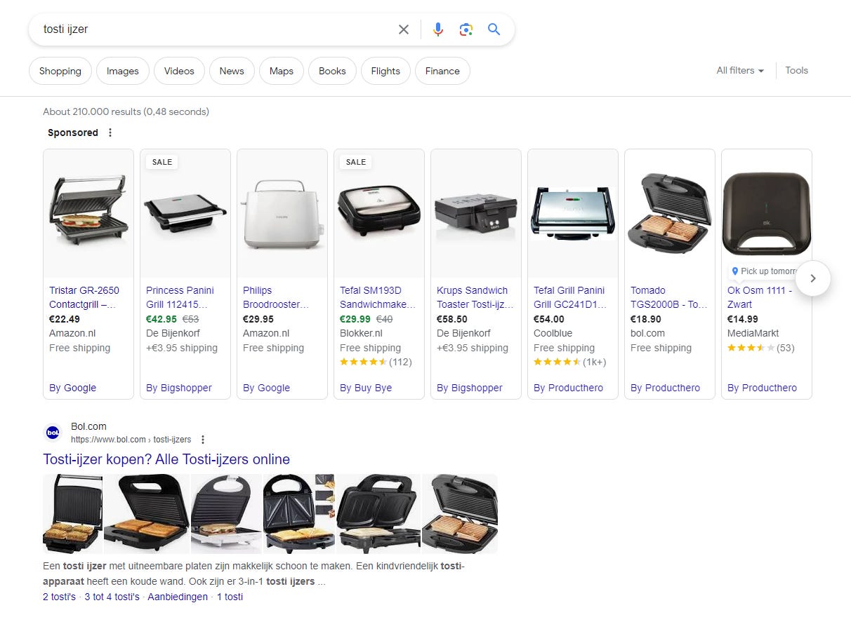 Dutch google search for "tosti ijzer"