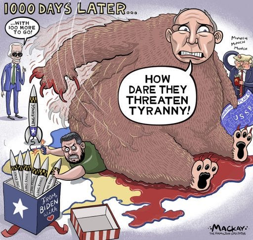 As Ukraine fights for survival on the 1,000th day of war, Biden's controversial decision to permit U.S.-made missile strikes into Russia risks escalating the conflict while Trump's looming presidency raises fears of a peace deal favouring Putin and undermining global democracy.