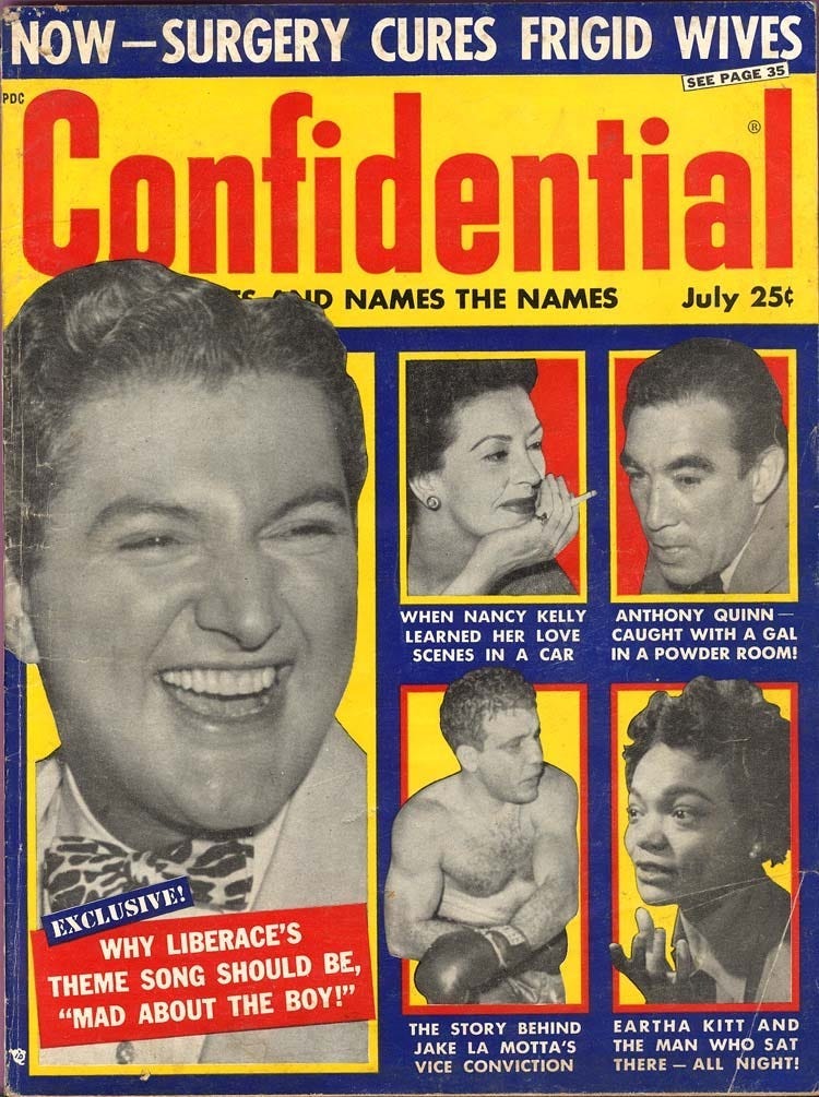 Liberace in the tabloids; cover of ‘Confidential’.