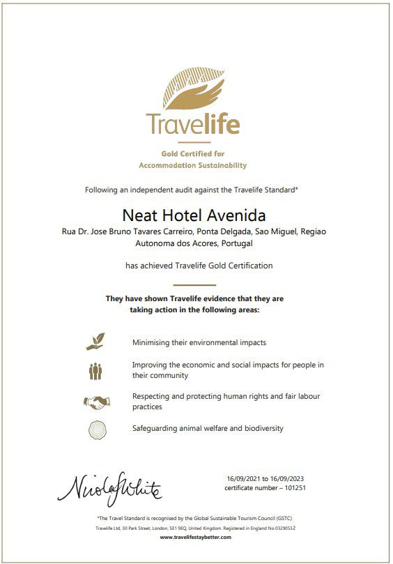 NEAT Hotel Avenida Sustainability certificate