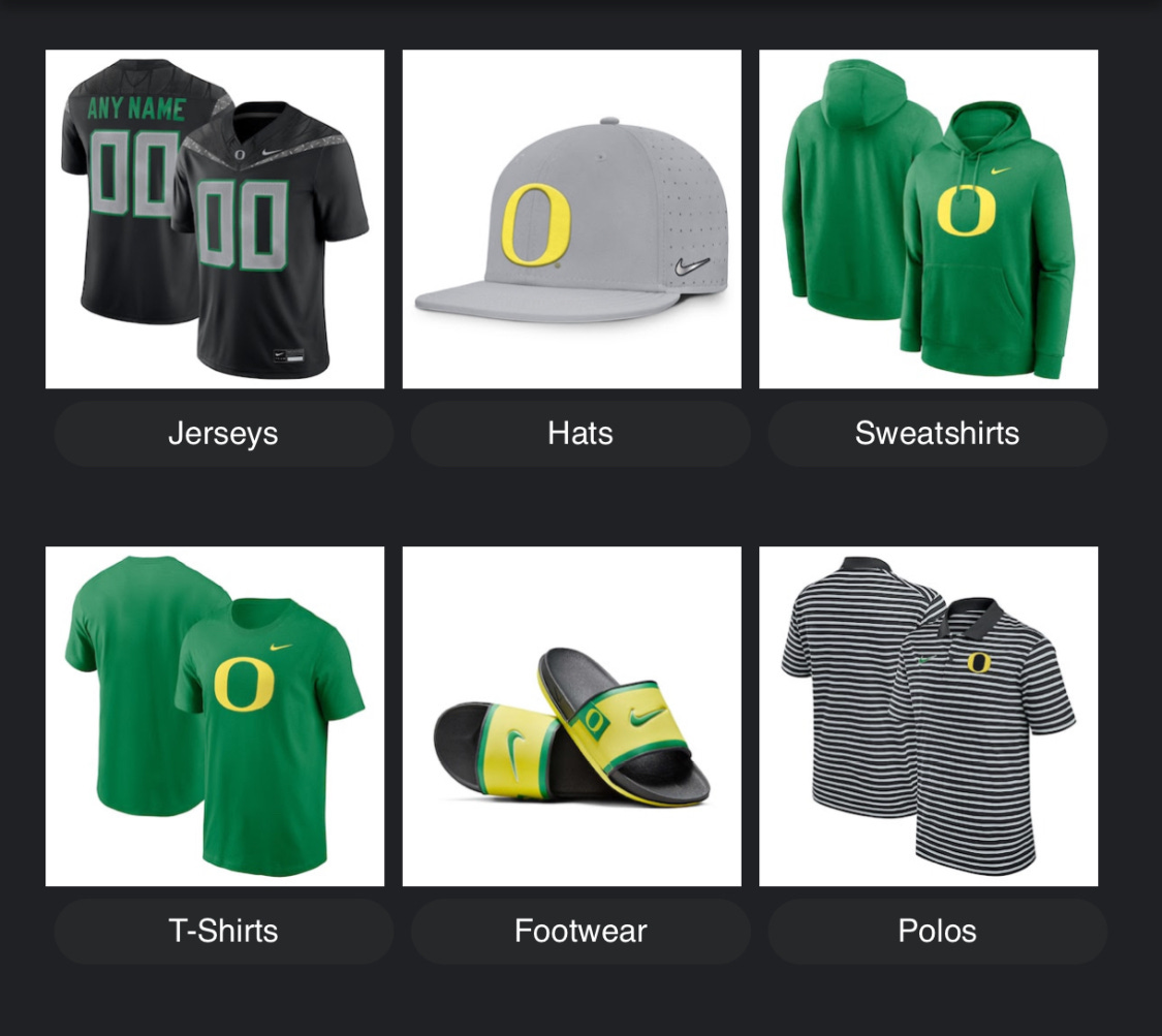 Oregon Ducks fan gear available at FansEdge, featuring Ducks  jerseys, hats, hoodies, and accessories for Oregon football fans.