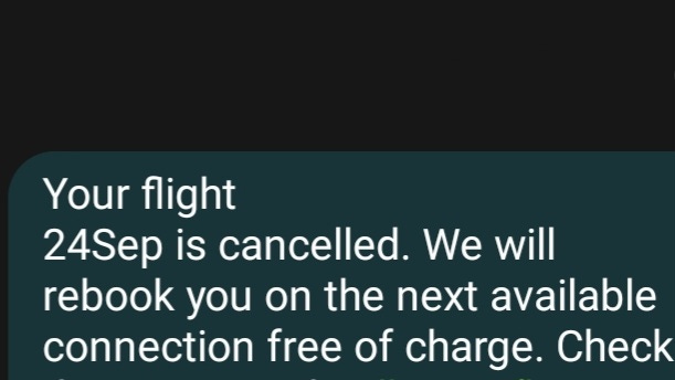 Flight cancelled message from an airline