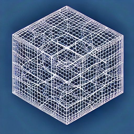 A cube graph with what looks like spiderwebs running through it