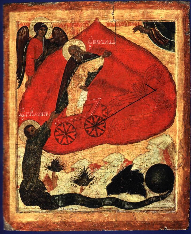 Icon of the fiery ascent of the prophet Elijah