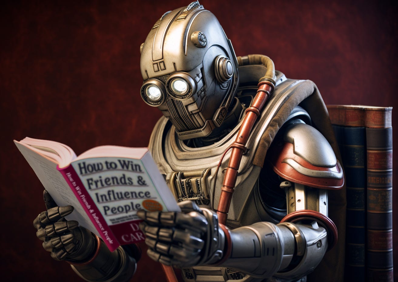 A robot reads How to Win Friends & Influence People by Dale Carnegie
