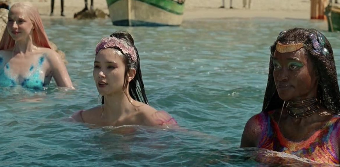 Nathalie Sorrell as Caspia, Karolina Conchet as Mala, and Sienna King as Tamika in Disney’s The Little Mermaid (2023)