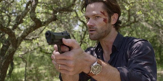 Walker Jared Padalecki Cordell going dark holding gun at Stan head 1.17.