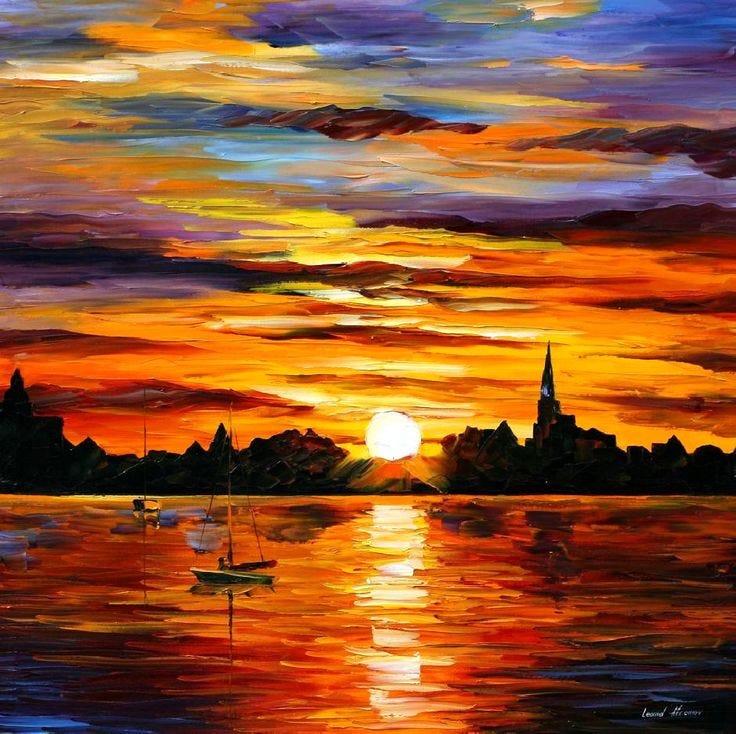 Sunset in oils | Sunrise painting, Sunset painting, Art painting