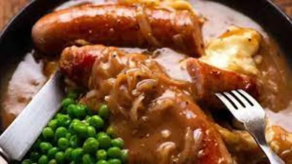 Irish bangers and mash with Marmite gravy