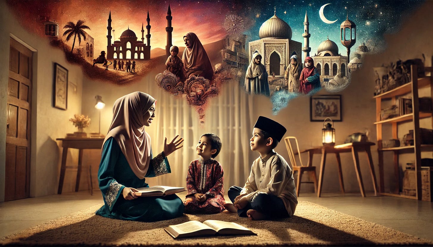 mom telling islamic stories to kids